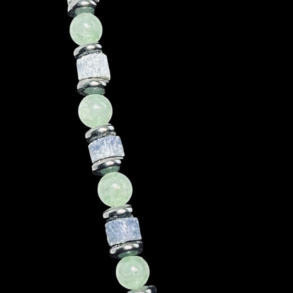 Semi Precious Green & Blue Bead Necklace, Bracelet & Pierced Earrings Set (4939) - Picture 3 of 13